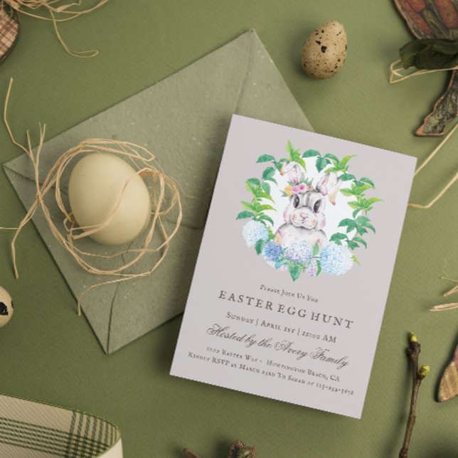 Beautiful Bunny Floral Wreath Easter Egg Hunt Invitation (Creator Uploaded)