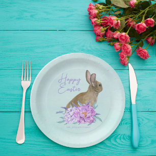 Beautiful Bunny Rabbit Pastel Floral Easter Party Paper Plate