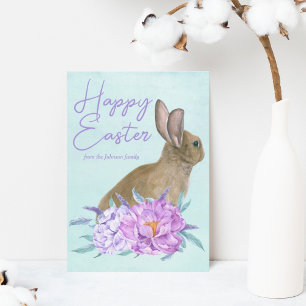 Beautiful Bunny Rabbit Pastel Floral Happy Easter Holiday Card