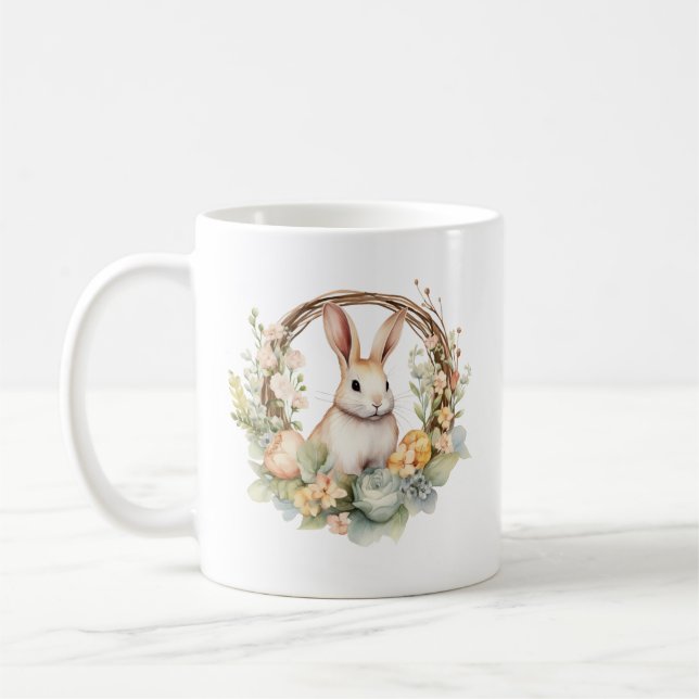 Beautiful Bunny Rabbit with Spring Flowers Coffee Mug (Left)