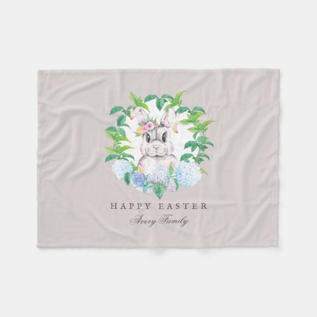 Beautiful Bunny Wreath Easter Personalised Fleece Blanket (Front (Horizontal))