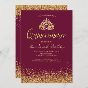Beautiful Burgundy and Gold Quinceañera Invitation