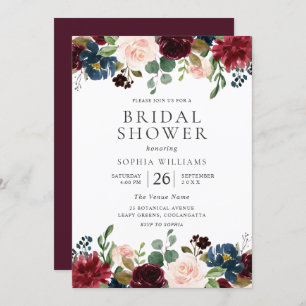 Beautiful Burgundy Blush Floral Bridal Shower Invitation