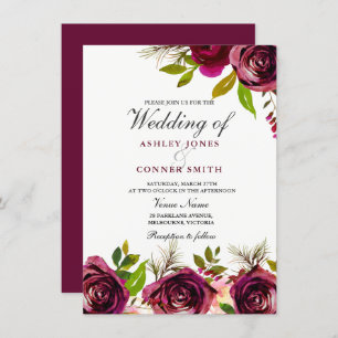 Beautiful Burgundy Deep Red Floral Wedding Invite