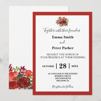 Beautiful Burgundy Floral Bouquet Wedding Invitation