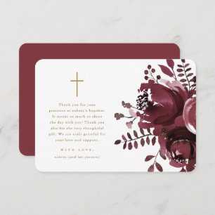 Beautiful Burgundy Floral Cross Baptism Thank You