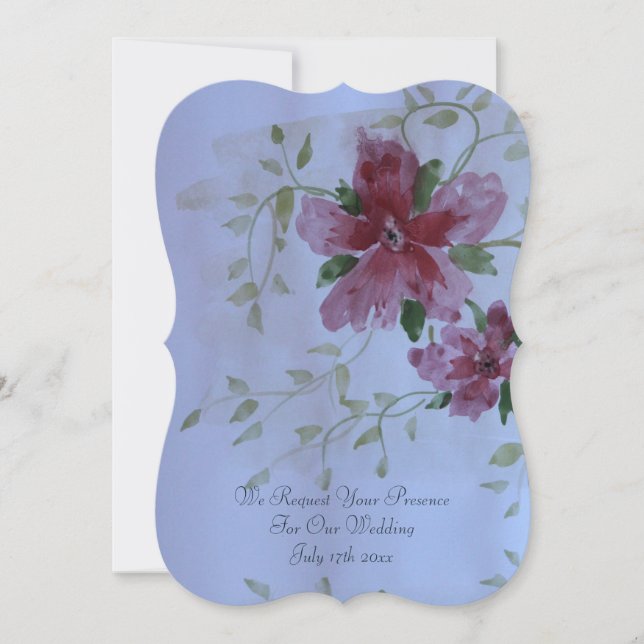 Beautiful Burgundy Flowered Wedding Invitation (Front)
