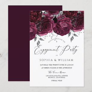 Beautiful Burgundy Maroon Roses Engagement Party Invitation