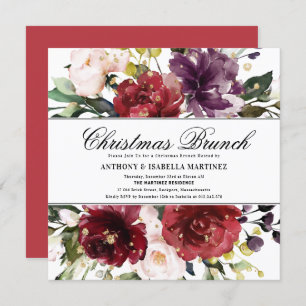 Beautiful Burgundy Red Floral Christmas Brunch Invitation