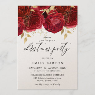 Beautiful Burgundy Red Roses Christmas Party Invitation