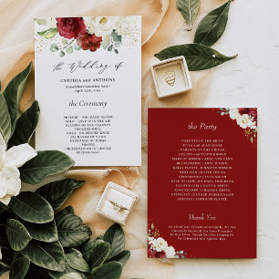 Beautiful Burgundy Red White Floral Wedding Program