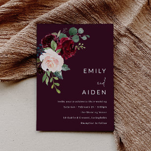 Beautiful Burgundy Red Wine Wedding Invitation