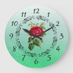 Beautiful burgundy Rose Sage Green Round Clock