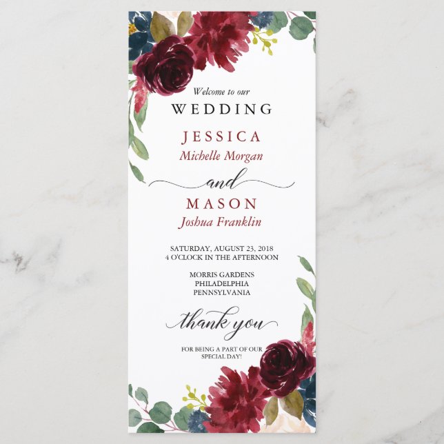Beautiful Burgundy Wedding Program (Front)