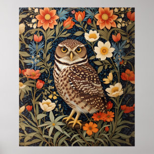 Beautiful Burrowing Owl William Morris Inspired Poster