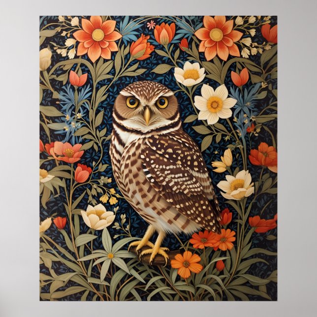 Beautiful Burrowing Owl William Morris Inspired Poster (Front)