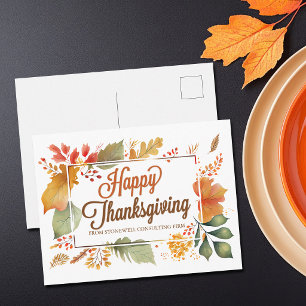 Beautiful Business Happy Thanksgiving Leaf Custom Holiday Postcard