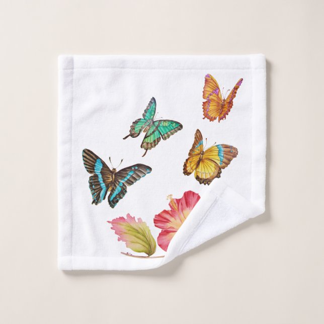 Beautiful Butterflies and Colourful Pink Hibiscus Wash Cloth (Wash Cloth)