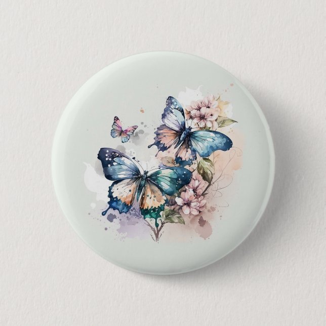 Beautiful Butterflies and Flowers 6 Cm Round Badge (Front)