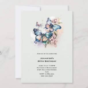 Beautiful Butterflies and Flowers Birthday Invitation
