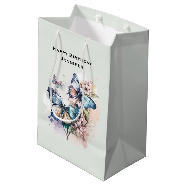 Beautiful Butterflies and Flowers Birthday Medium Gift Bag (Back Angled)