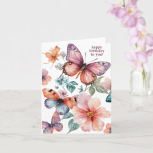 Beautiful Butterflies and Flowers Happy Birthday  Card