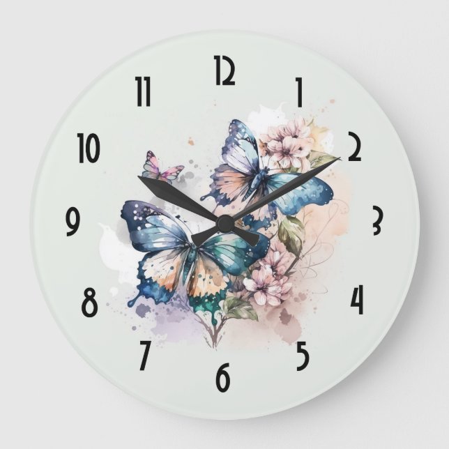 Beautiful Butterflies and Flowers Large Clock (Front)