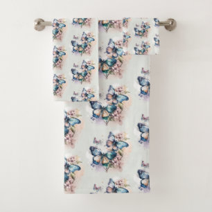 Beautiful Butterflies and Flowers Pattern Bath Towel Set