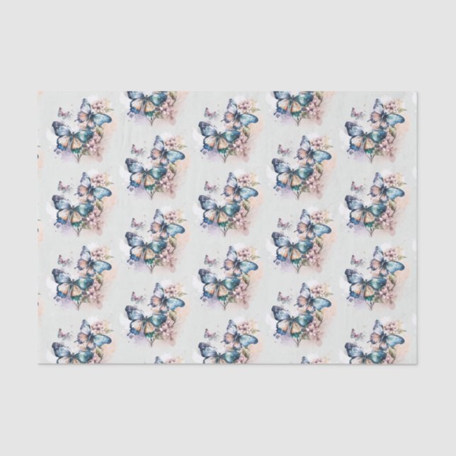 Beautiful Butterflies and Flowers Pattern Tissue Paper (Front)