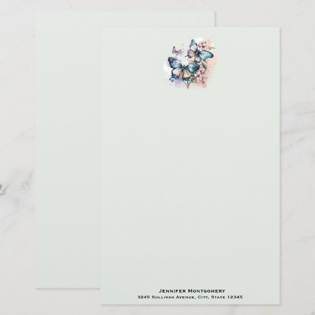 Beautiful Butterflies and Flowers Stationery (Front/Back)