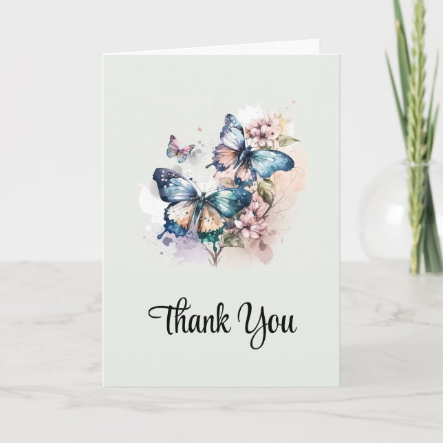 Beautiful Butterflies and Flowers Thank You Card (Front)