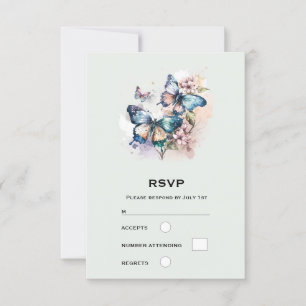 Beautiful Butterflies and Flowers Wedding RSVP Card
