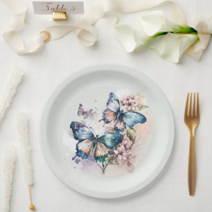 Beautiful Butterflies and Flowers Whimsical Paper Plate