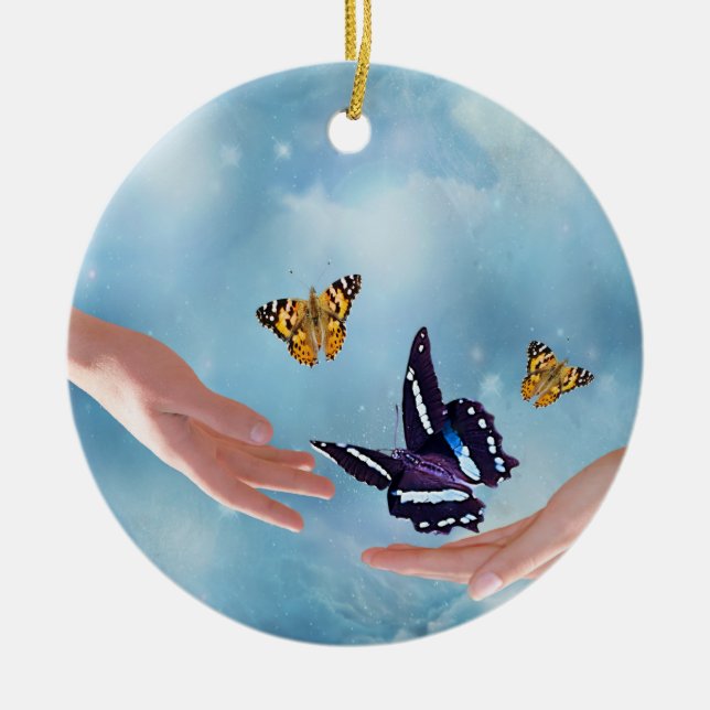 Beautiful Butterflies Ceramic Ornament (Front)