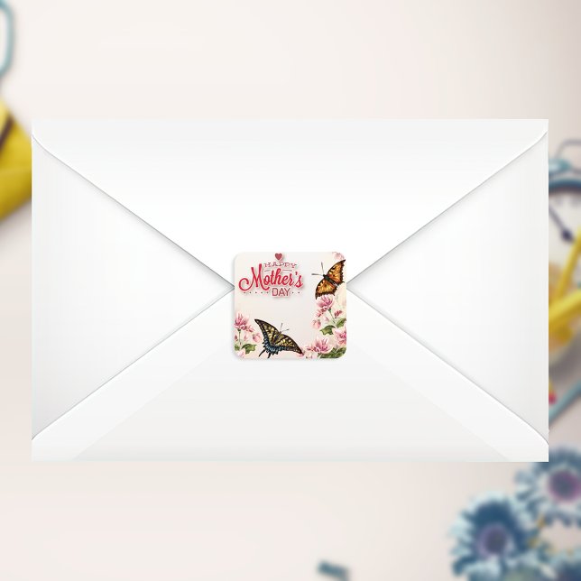 Beautiful Butterflies Floral Mothers Day Square Sticker (Creator Uploaded)