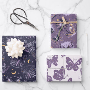 Beautiful Butterflies in Purple Wrapping Paper Sheet