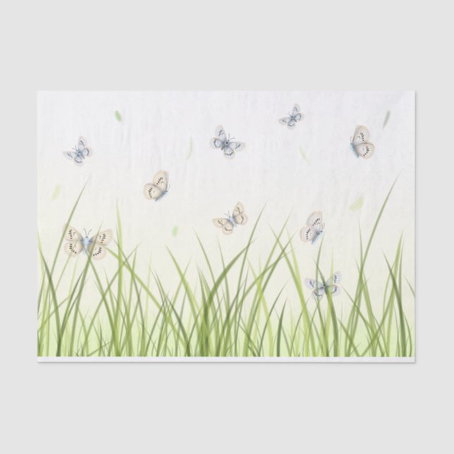 Beautiful Butterflies in Sunlit Grass Ethereal Tissue Paper (Front)