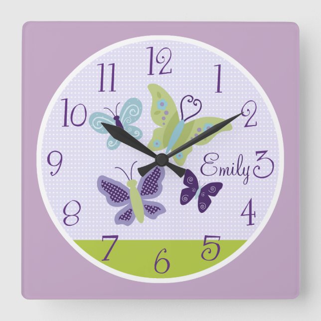 Beautiful Butterflies Kid's Baby Nursery Clock (Front)