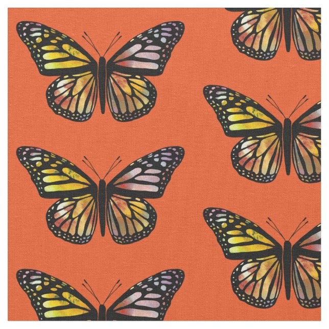Beautiful Butterflies Pattern Monarch Watercolor Fabric (Close Up)