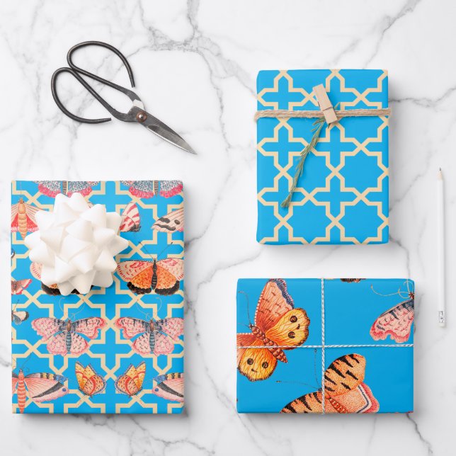 Beautiful Butterflies Turquoise Blue Wrapping Paper Sheet (Front)