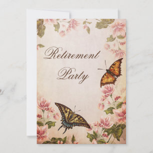 Beautiful Butterflies & Vintage Blossom Retirement Invitation