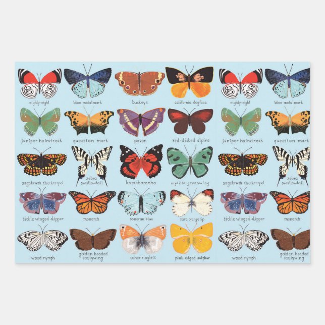 Beautiful Butterflies Wrapping Paper Sheet (Front)