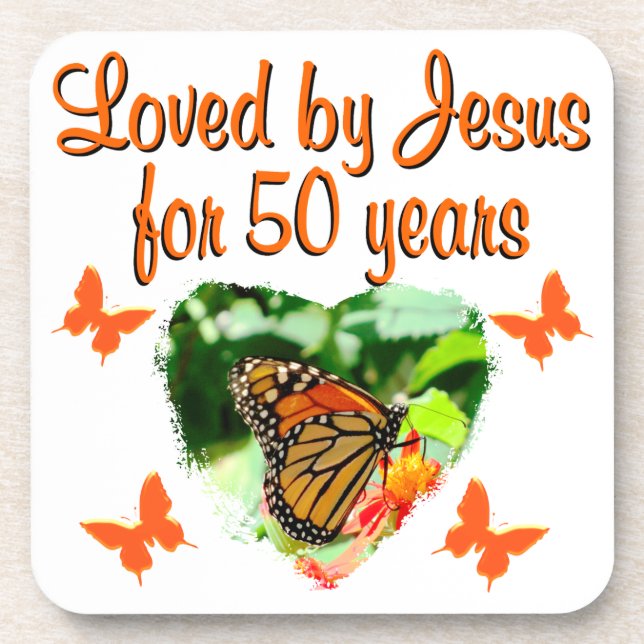 BEAUTIFUL BUTTERFLY 50TH BIRTHDAY DESIGN COASTER (Front)