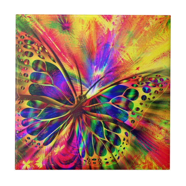 Beautiful Butterfly Abstract Colourful Light Ceramic Tile (Front)