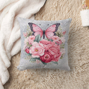 Beautiful Butterfly And Flowers Cushion