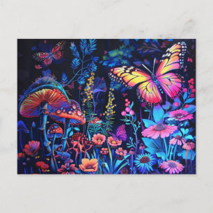 Beautiful Butterfly and Mushrooms Fantasy  Postcard