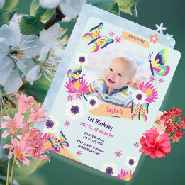 Beautiful Butterfly Birthday Invitation with Photo