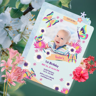 Beautiful Butterfly Birthday Invitation with Photo