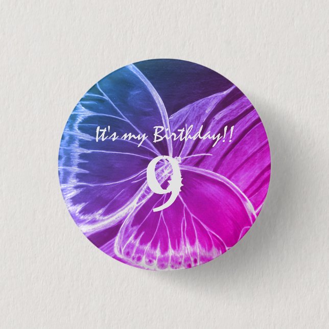 Beautiful Butterfly Button It's my birthday 9 (Front)