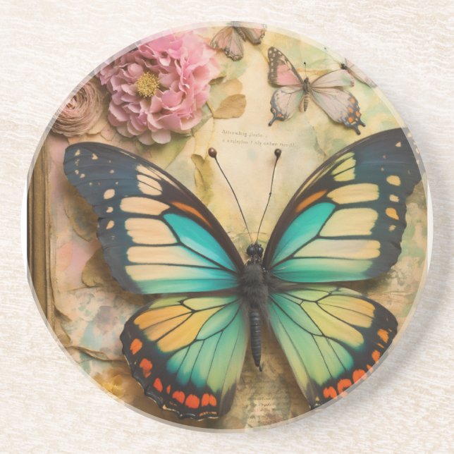 Beautiful Butterfly Design Sandstone Coaster (Front)